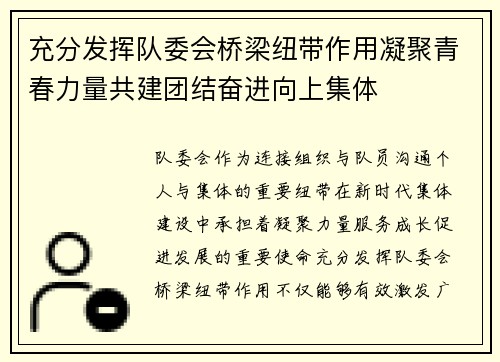 充分发挥队委会桥梁纽带作用凝聚青春力量共建团结奋进向上集体